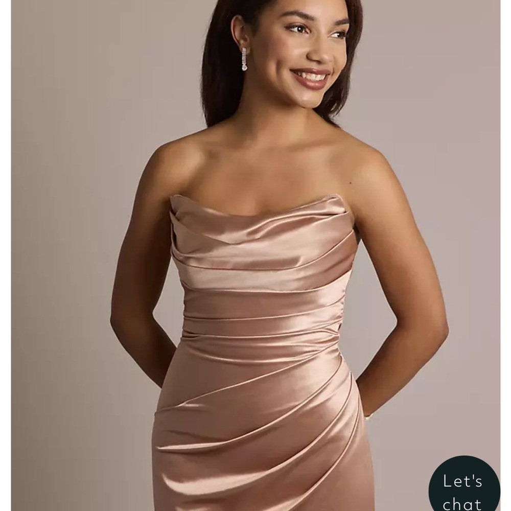 David's Bridal Gold Ruched Cowl Neck Gown
